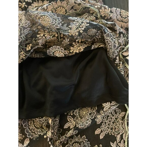 Soieblu Black & Pink/Gold Floral Embroidered Maxi Dress L - Picture 7 of 10